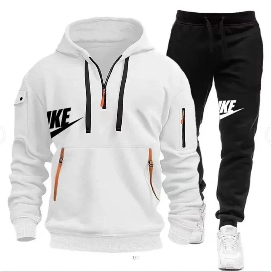 New men's long-sleeved pullover hoodie + pants  fashionable outdoor sportswear set