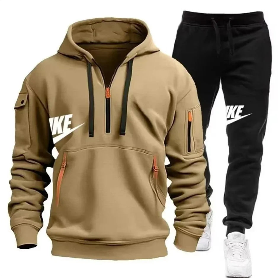 New men's long-sleeved pullover hoodie + pants  fashionable outdoor sportswear set