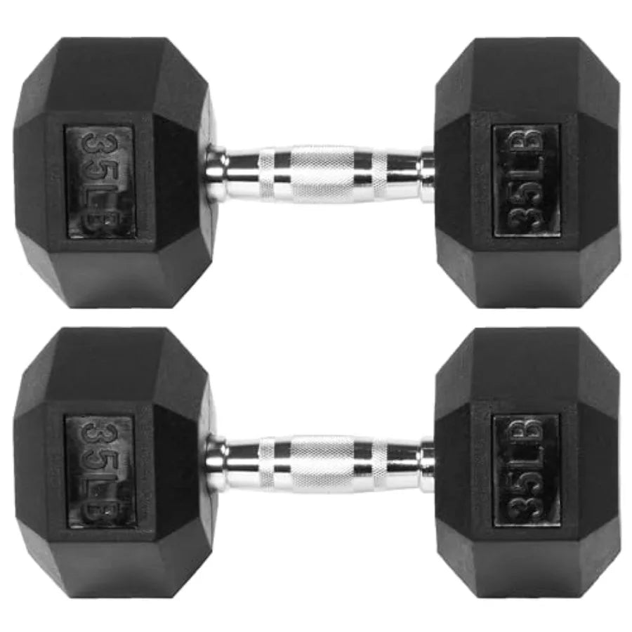 Rubber Encased Hex Dumbbell 35LB 35LB Pair Black