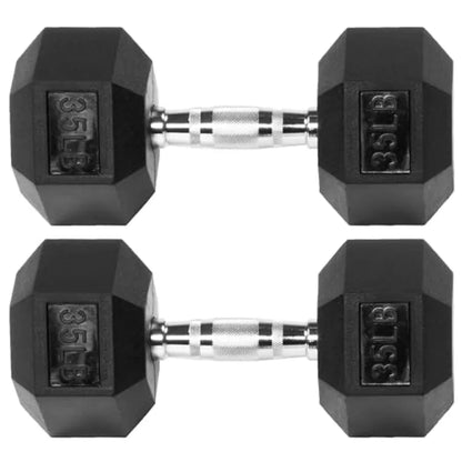 Rubber Encased Hex Dumbbell 35LB 35LB Pair Black