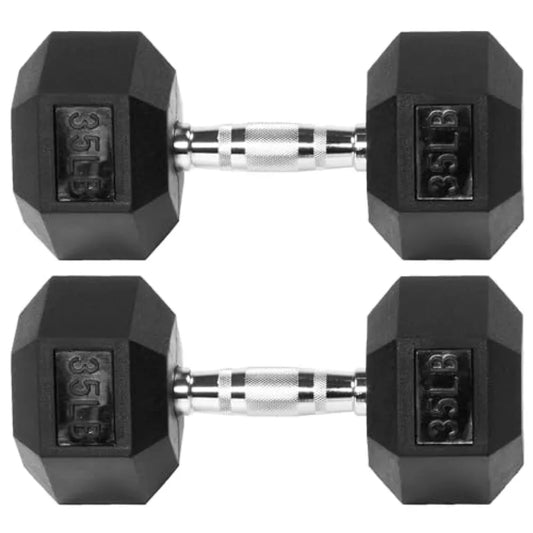 Rubber Encased Hex Dumbbell 35LB 35LB Pair Black