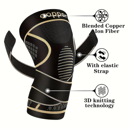 Copper Knee Brace with Adjustable Straps – Compression Sleeve for Running, Basketball & Fitness