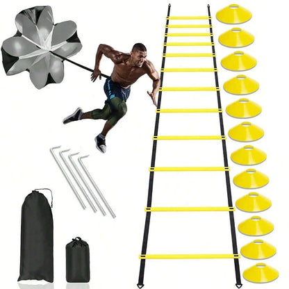Speed & Agility Training Set – 20ft Agility Ladder, Cones, Resistance Parachute & Speed Training Equipment