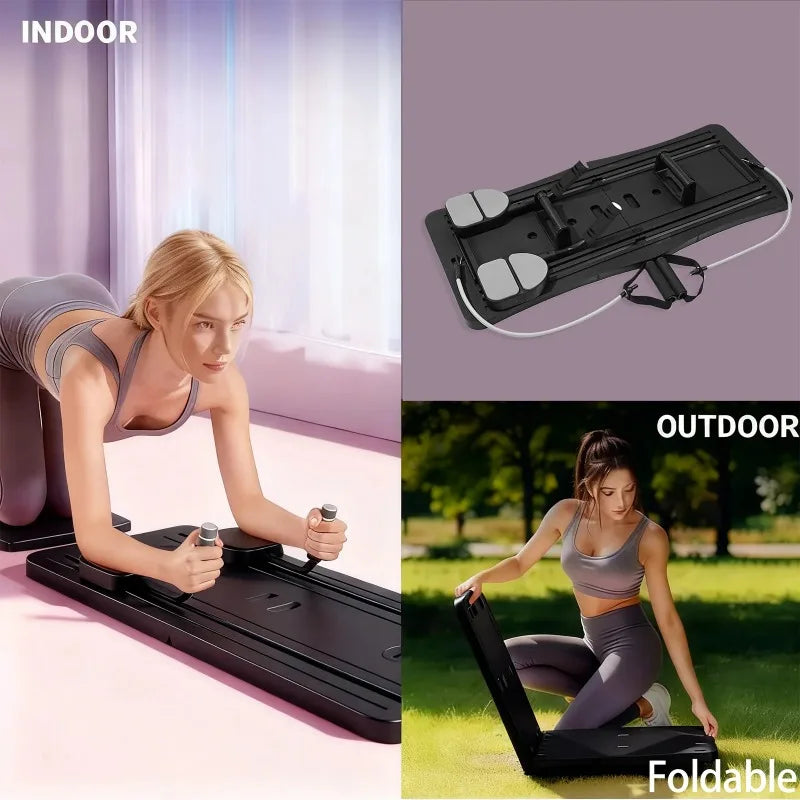 Multi-Functional Ab Workout Board, Foldable Core Trainer Equipment with Resistance Bands, Push-Up Bars, Abdominal Trainer, Full Body Home Gym Fitness Equipment for Abs Legs Arms Training