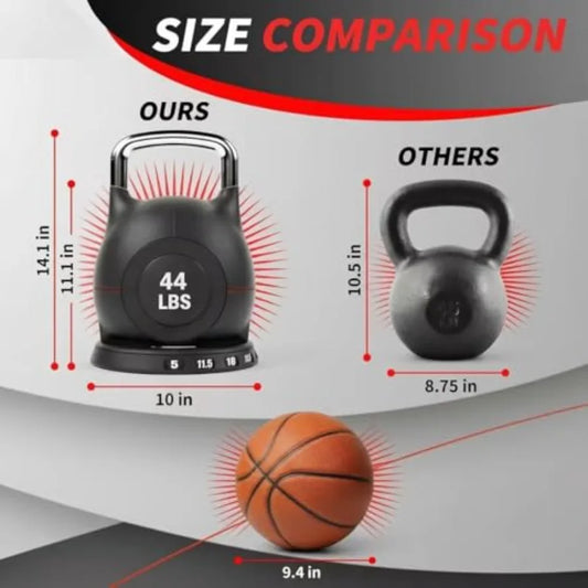 Adjustable Kettlebell Set 44 LB – 7 Weight Levels with Quick-Change Dial for Full-Body Workouts