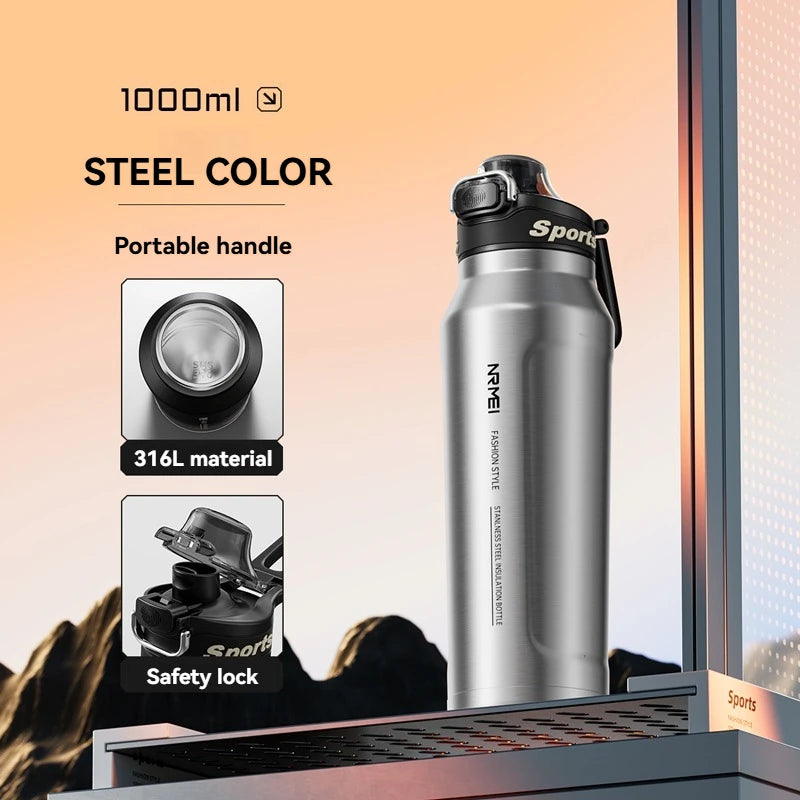 1L Stainless Steel Vacuum Insulated Water Bottle with Handle