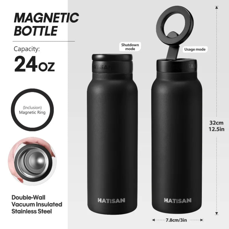 24oz Stainless Steel Insulated Water Bottle – Magnetic Phone Holder, Sports & Travel Thermos