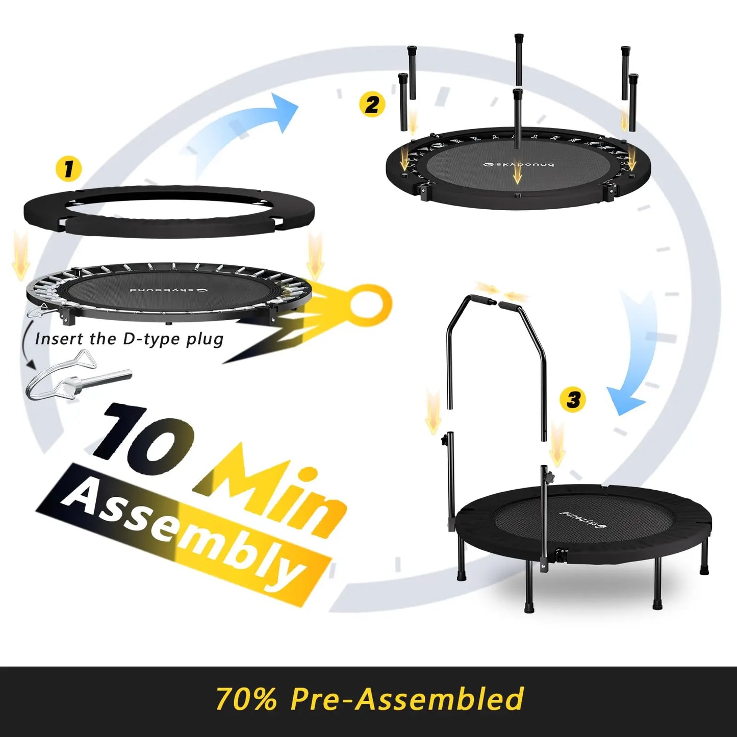 40" Foldable Fitness Rebounder Trampoline – Mini Exercise Trampoline with Adjustable Handle (350 lb Capacity)