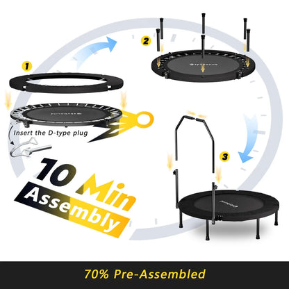 40" Foldable Fitness Rebounder Trampoline – Mini Exercise Trampoline with Adjustable Handle (350 lb Capacity)
