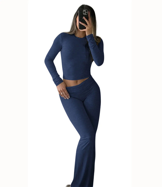 Women’s 2-Piece Yoga Set – Long Sleeve Top & Wide-Leg Activewear Pants