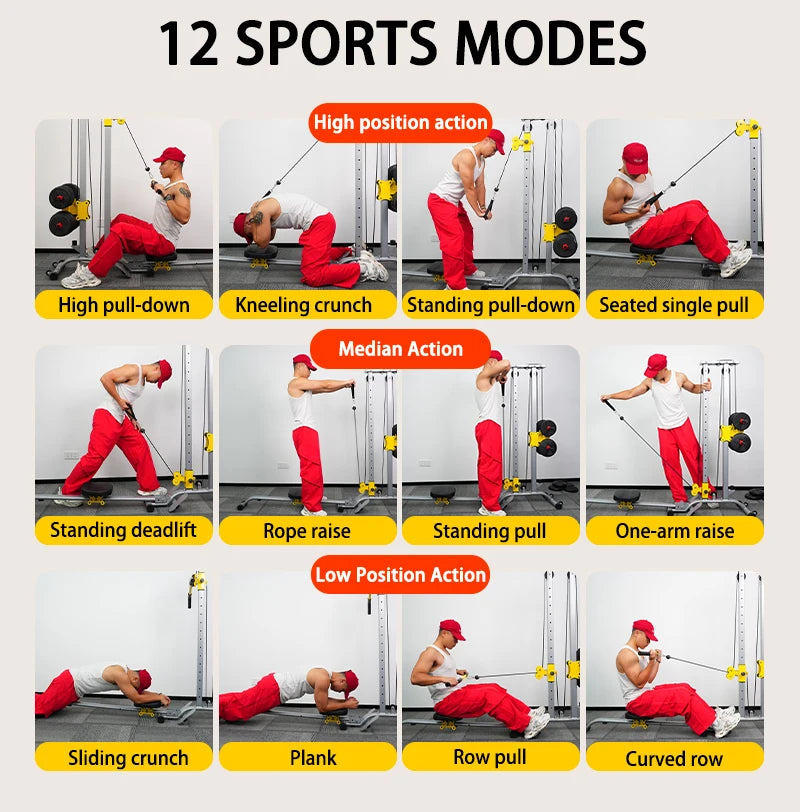 LAT Pulldown Machine 100KG Home Gym with High Low Pulley & Row Bars