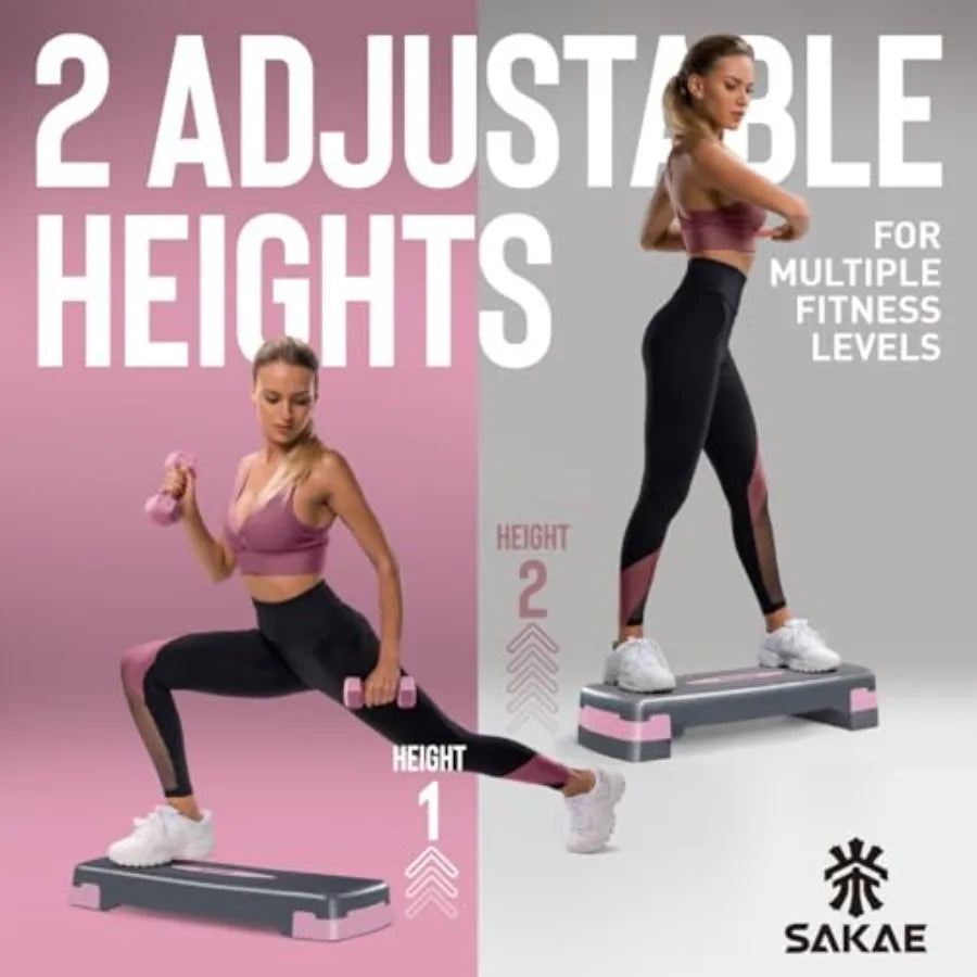 Adjustable Height Aerobic Stepper Set, Multiple Bundle Options with Dumbbells, Kettlebell, Waist Trimmer, Ankle Weights or Weig