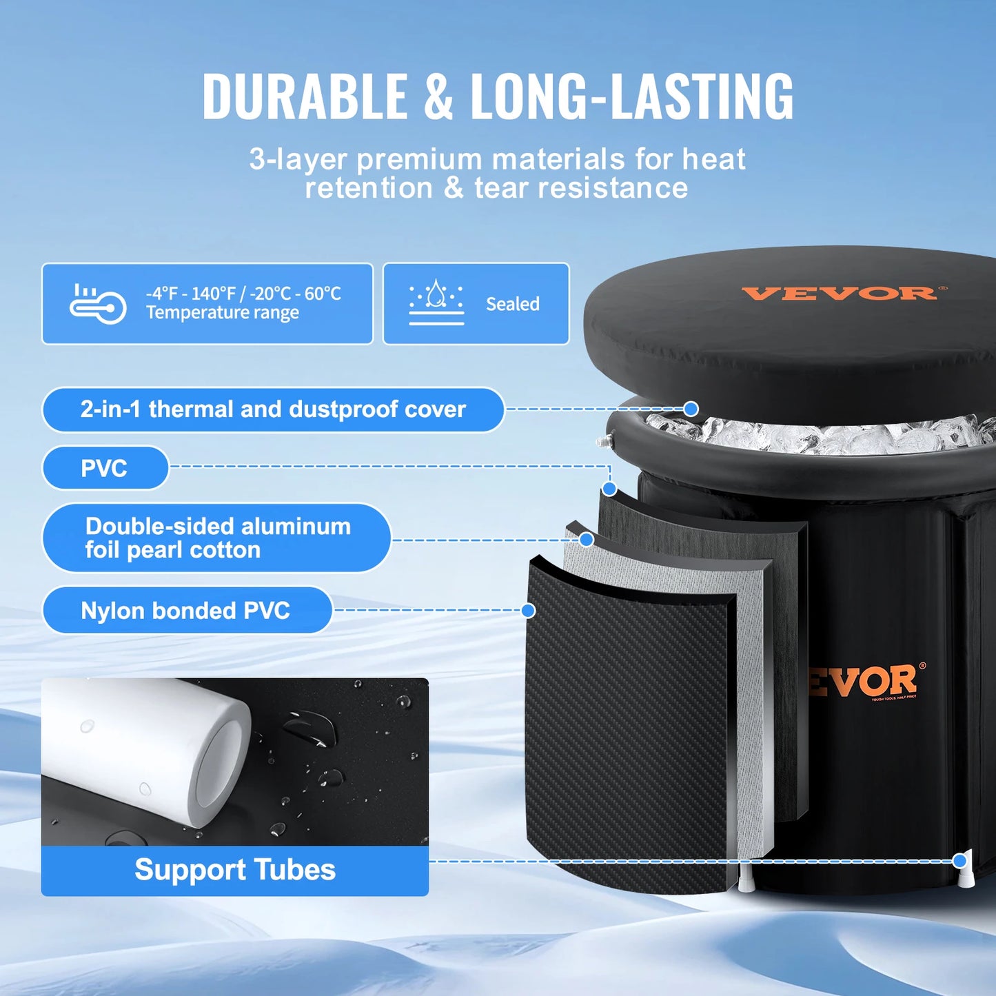 Portable Ice Barrel Plunge Pool Cold Water Therapy for Athlete Recovery Fold Bathtub with Cover