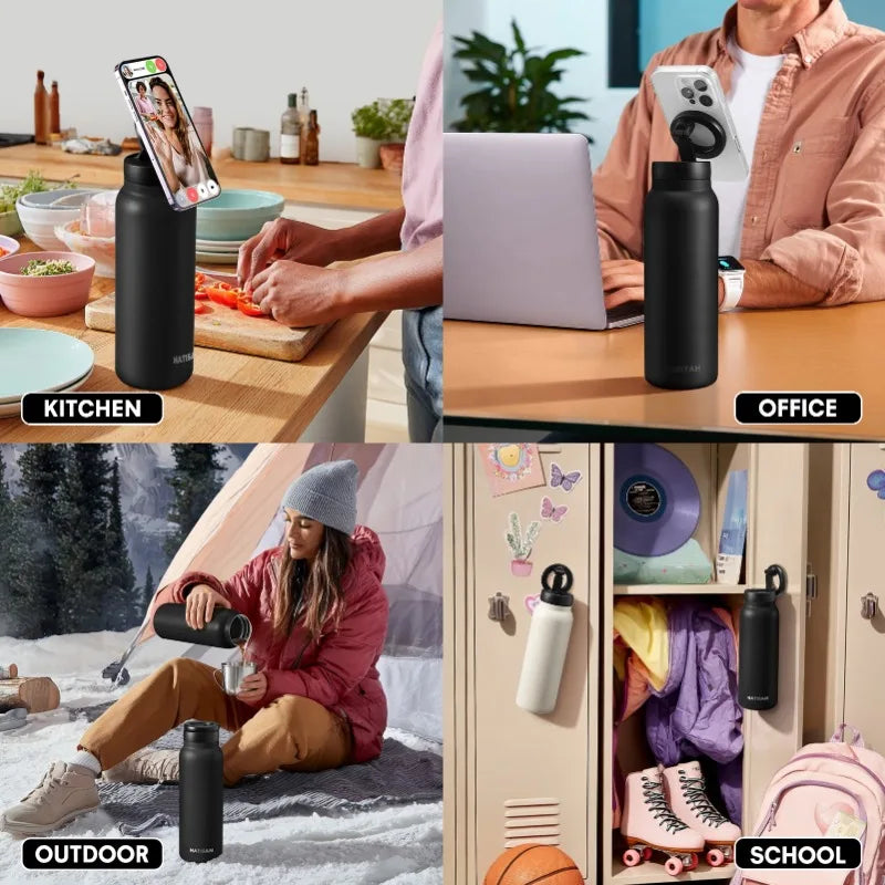 24oz Stainless Steel Insulated Water Bottle – Magnetic Phone Holder, Sports & Travel Thermos