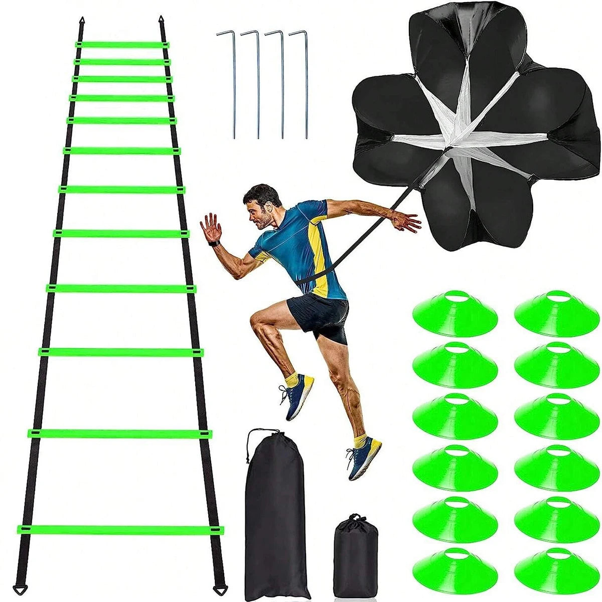 Speed & Agility Training Set – 20ft Agility Ladder, Cones, Resistance Parachute & Speed Training Equipment