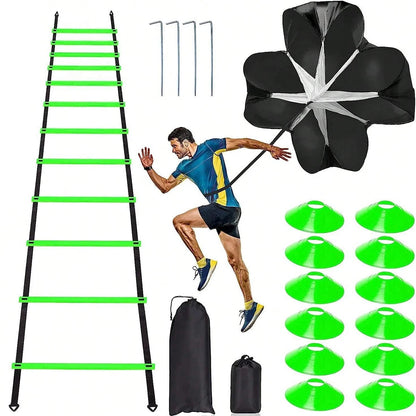 Speed & Agility Training Set – 20ft Agility Ladder, Cones, Resistance Parachute & Speed Training Equipment