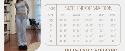 Women’s 2-Piece Yoga Set – Short Sleeve Top & Flared Pants for Fitness & Leisure