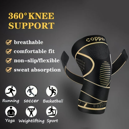 Copper Knee Brace with Adjustable Straps – Compression Sleeve for Running, Basketball & Fitness
