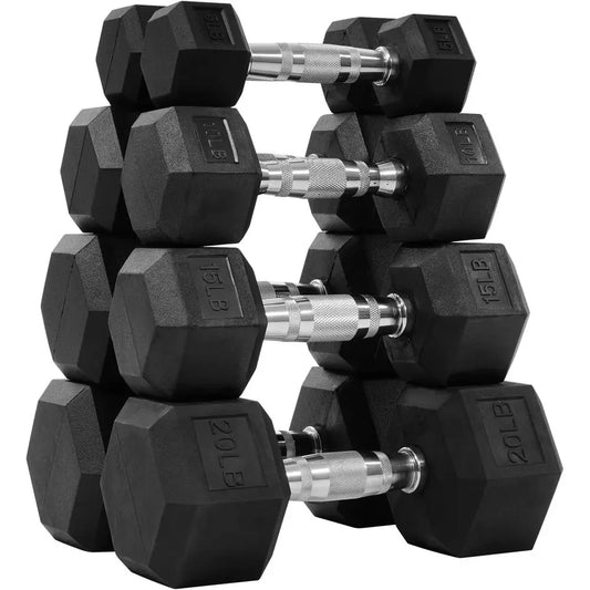 Hex Rubber Dumbbell Sets – Contoured Grip Weights for Full Body Strength Training (60–550 LB)