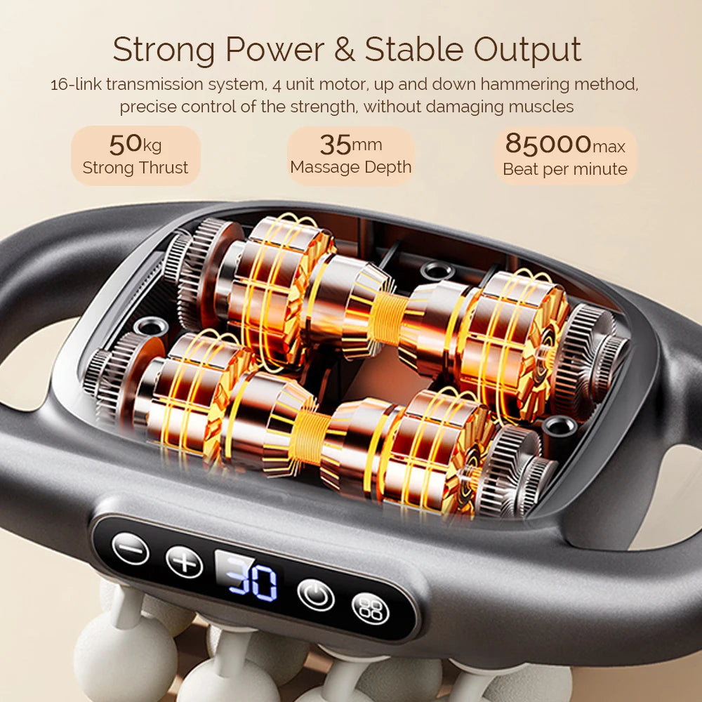 16-Head Fascia Massage Gun – High-Frequency Deep Tissue Muscle Massager for Back, Neck, Shoulders & Waist