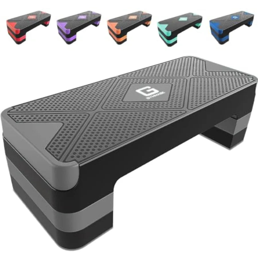 Home gym aerobic exercise step platform, EVA foam material, black, adjustable 4/6/8 height for cardio fitness