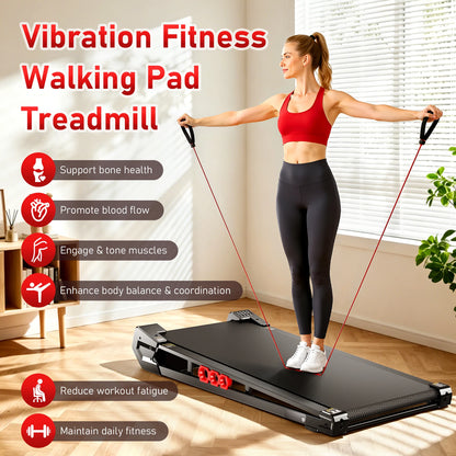 AKLUER 3-in-1 Under Desk Walking Pad with Vibration Plate – Portable Treadmill with Incline & Remote Control