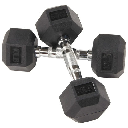 Rubber Encased Hex Dumbbells, 10 lbs Pair, Black