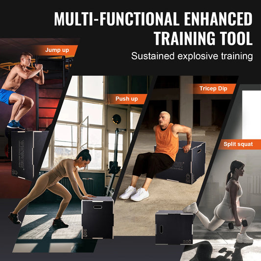 3-in-1 Wooden Plyometric Jump Box – Plyo Box for Home Gym, Conditioning & Strength Training