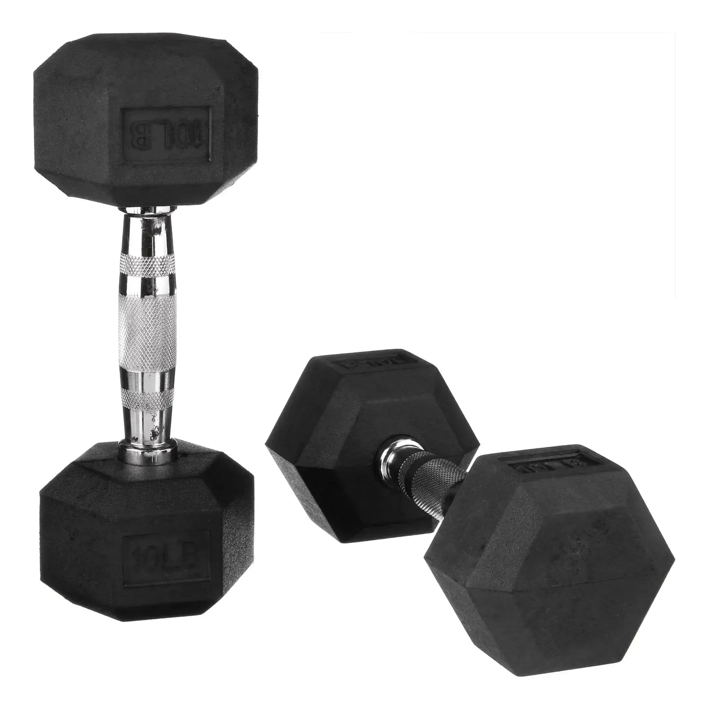 Rubber Encased Hex Dumbbells, 10 lbs Pair, Black