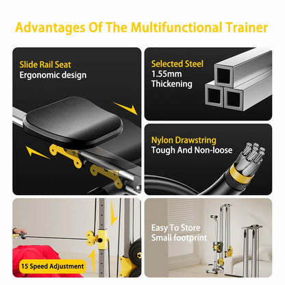 LAT Pulldown Machine 100KG Home Gym with High Low Pulley & Row Bars