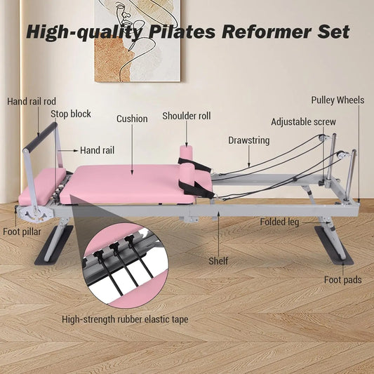 Foldable Pilates Reformer 77" Adjustable Pilates Machine for Home Workout