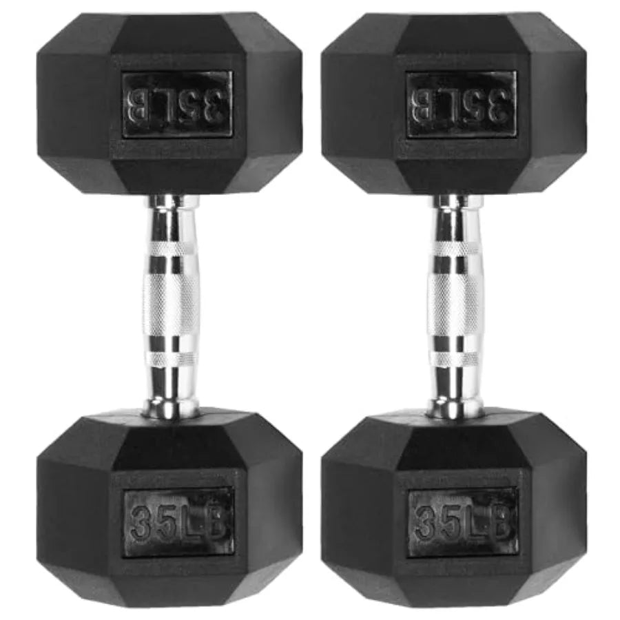 Rubber Encased Hex Dumbbell 35LB 35LB Pair Black