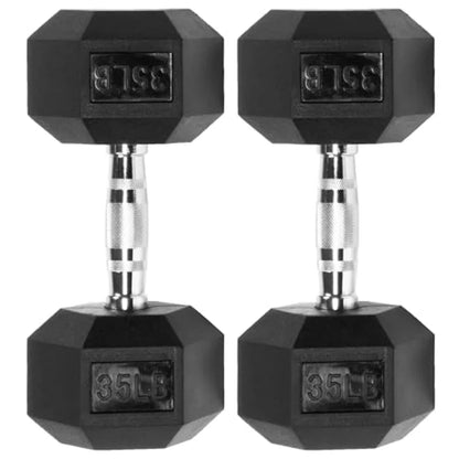 Rubber Encased Hex Dumbbell 35LB 35LB Pair Black