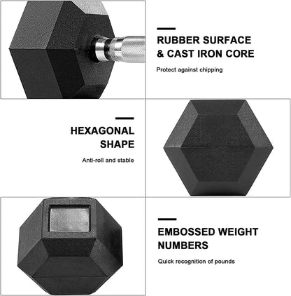 Rubber Coated Hex Dumbbell Set of 2, Cast Iron Free Weights for Home Gym, 30-85lb