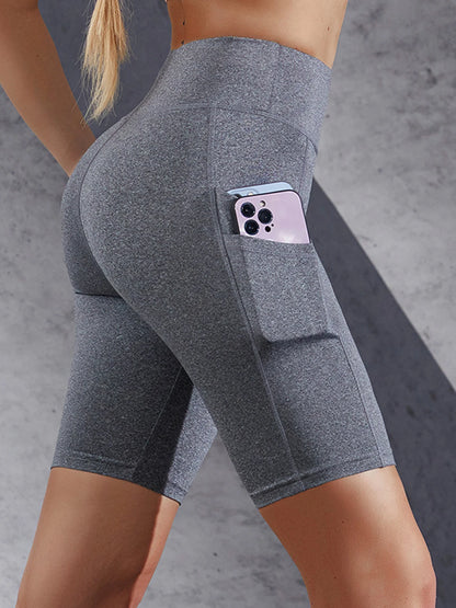 High-Waisted Women’s Yoga Shorts with Side Pockets – Fitness & Running