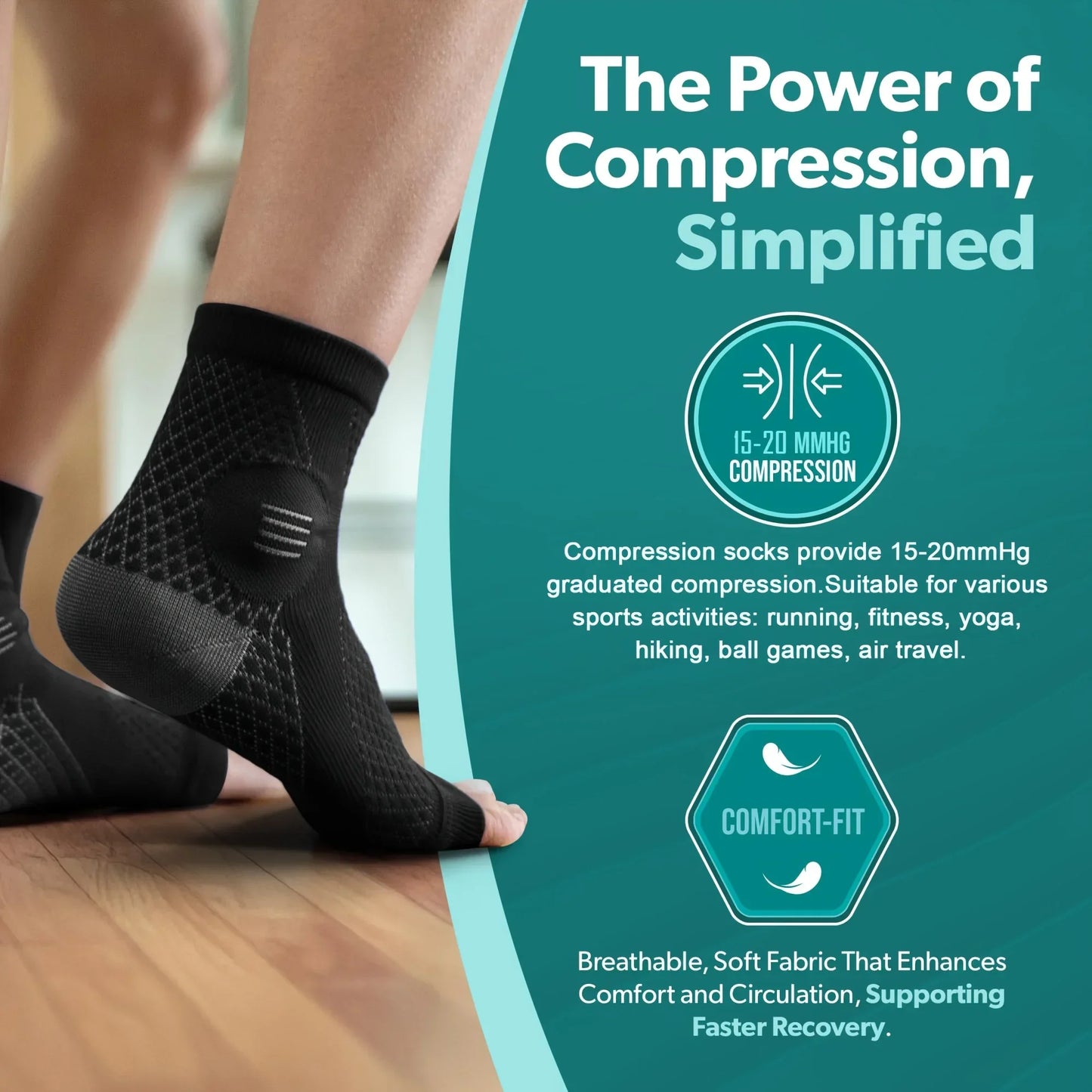 Ankle Compression Socks – Open-Toe Foot Sleeves with Arch & Ankle Support for Recovery & Training