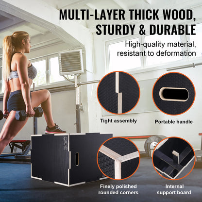 3-in-1 Wooden Plyometric Jump Box – Plyo Box for Home Gym, Conditioning & Strength Training