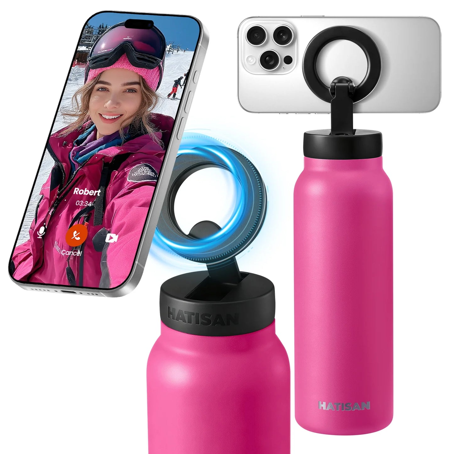 24oz Stainless Steel Insulated Water Bottle – Magnetic Phone Holder, Sports & Travel Thermos