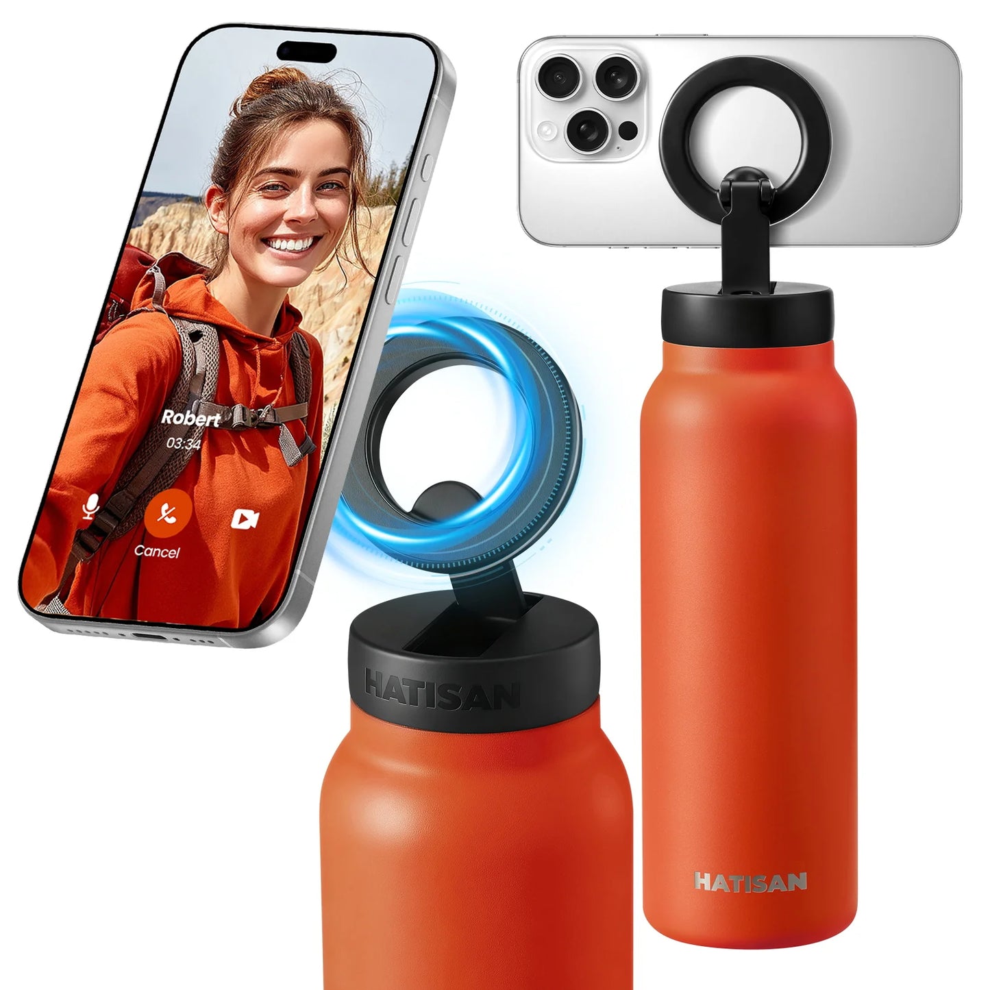 24oz Stainless Steel Insulated Water Bottle – Magnetic Phone Holder, Sports & Travel Thermos