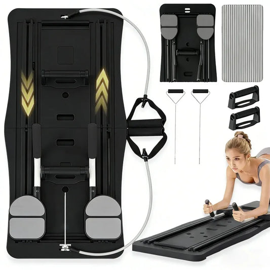 Multi-Functional Ab Workout Board, Foldable Core Trainer Equipment with Resistance Bands, Push-Up Bars, Abdominal Trainer, Full Body Home Gym Fitness Equipment for Abs Legs Arms Training