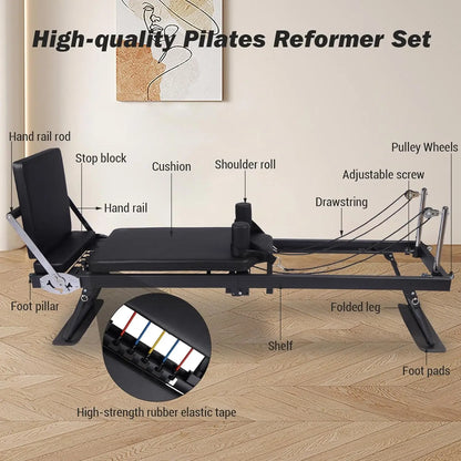 Foldable Pilates Reformer Machine – Adjustable Resistance Training Equipment with Jump Board