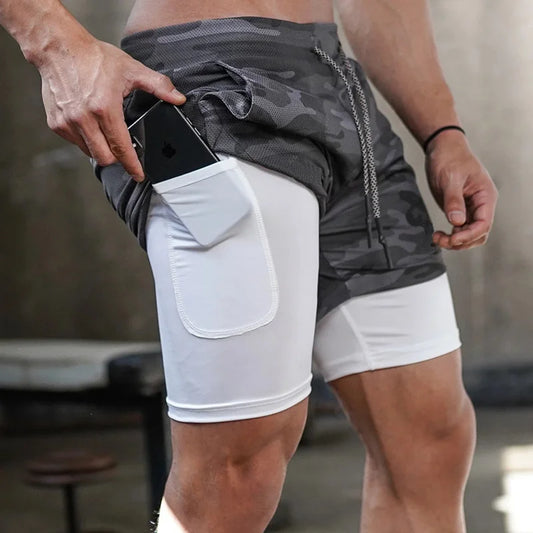 Men’s 2-in-1 Camo Running Shorts – Quick Dry Gym & Training Workout Shorts