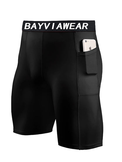 1 Pack Men Compression Shorts with Side Pocket Quick Dry Fitness Running