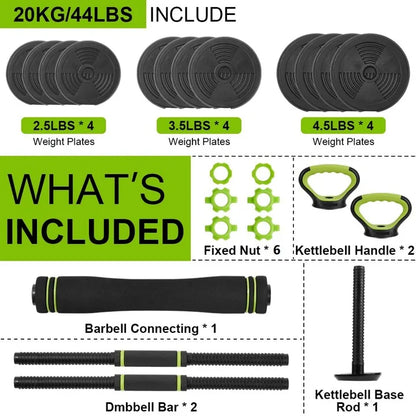 Adjustable Free Weight Dumbbells (44–88 lbs) with Connector Bar
