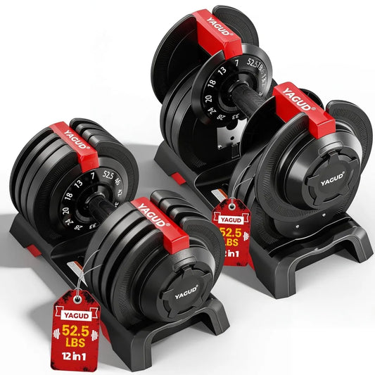 Adjustable Dumbbell Set 52.5/90 LB – Quick-Adjust Weights with Safety Lock for Home Gym
