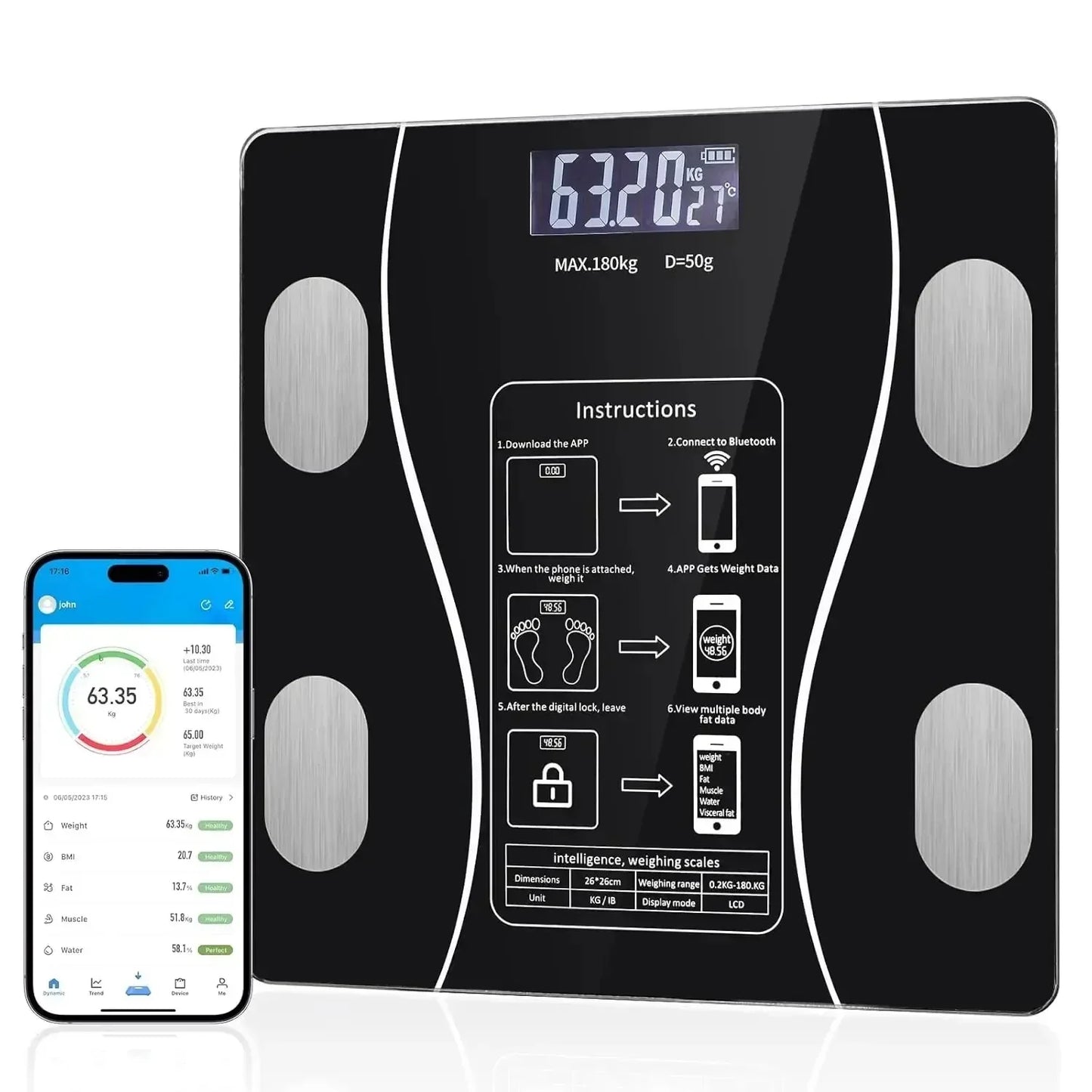 Smart Body Fat Scale with Bluetooth & Precision Tracking
