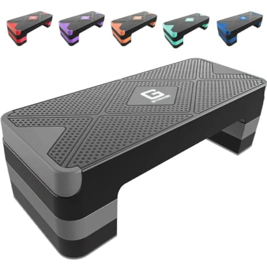 Home gym aerobic exercise step platform, EVA foam material, black, adjustable 4/6/8 height for cardio fitness
