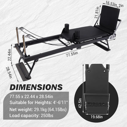 Foldable Pilates Reformer Machine – Adjustable Resistance Training Equipment with Jump Board