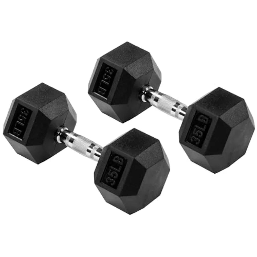 Rubber Encased Hex Dumbbell 35LB 35LB Pair Black
