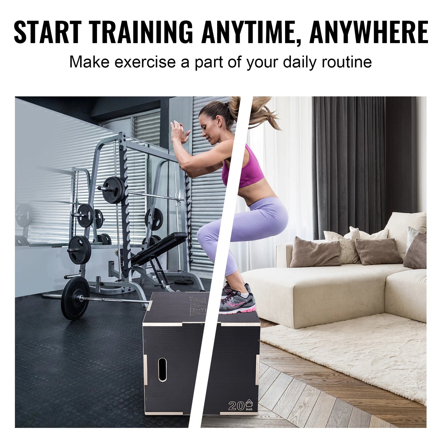 3-in-1 Wooden Plyometric Jump Box – Plyo Box for Home Gym, Conditioning & Strength Training